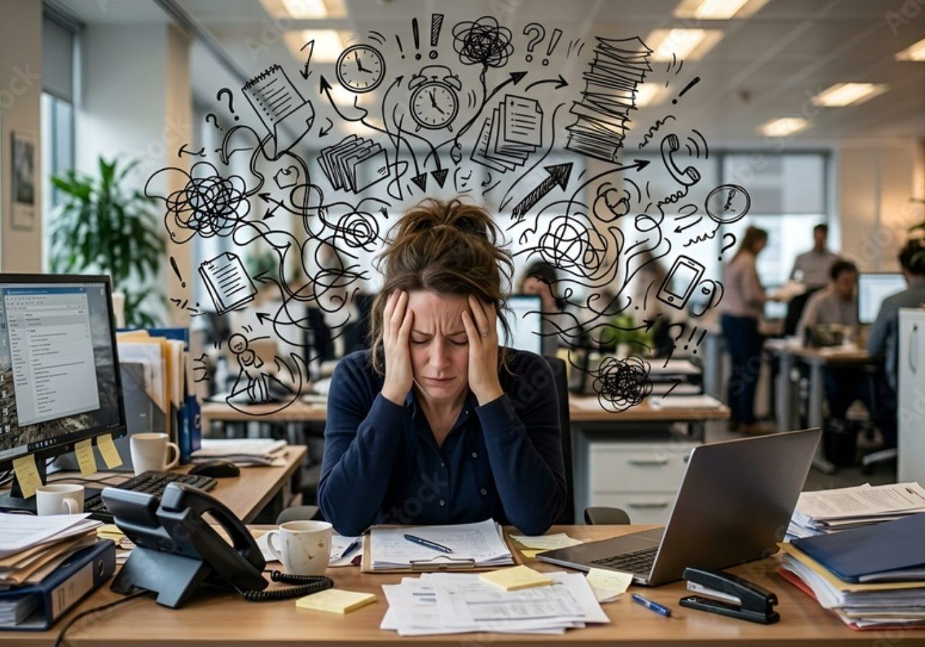 woman at messy desk photo
